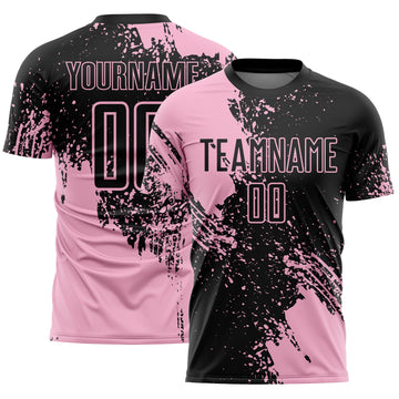 Custom Black Light Pink Abstract Brush Stroke Sports Sublimation Soccer Uniform Jersey