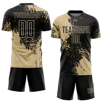 Custom Black Vegas Gold Abstract Brush Stroke Sports Sublimation Soccer Uniform Jersey