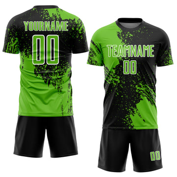 Custom Black Aurora Green-White Abstract Brush Stroke Sports Sublimation Soccer Uniform Jersey