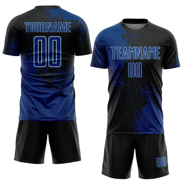 Custom Black US Navy Blue-Light Blue Abstract Brush Stroke Sports Sublimation Soccer Uniform Jersey