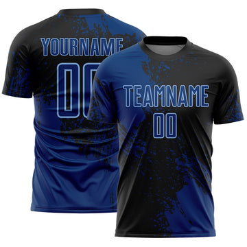 Custom Black US Navy Blue-Light Blue Abstract Brush Stroke Sports Sublimation Soccer Uniform Jersey