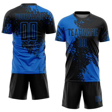 Custom Black Blue Abstract Brush Stroke Sports Sublimation Soccer Uniform Jersey