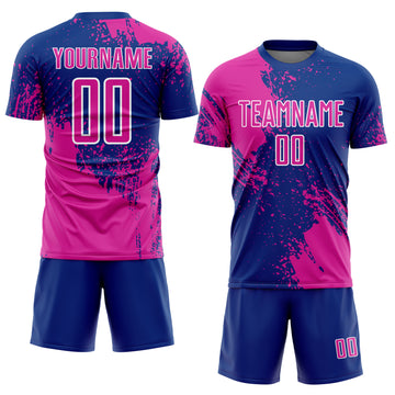 Custom Royal Deep Pink-White Abstract Brush Stroke Sports Sublimation Soccer Uniform Jersey