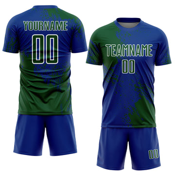 Custom Royal Green-White Abstract Brush Stroke Sports Sublimation Soccer Uniform Jersey