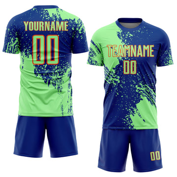 Custom Royal Pea Green-Orange Abstract Brush Stroke Sports Sublimation Soccer Uniform Jersey