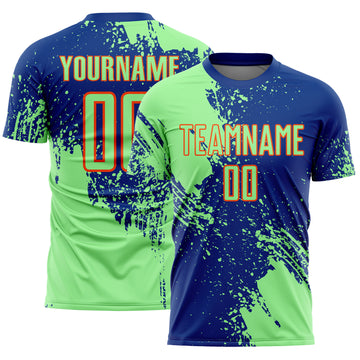 Custom Royal Pea Green-Orange Abstract Brush Stroke Sports Sublimation Soccer Uniform Jersey