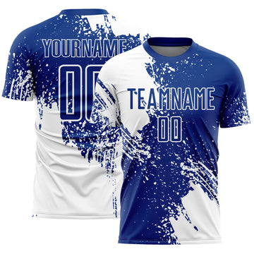 Custom Royal White Abstract Brush Stroke Sports Sublimation Soccer Uniform Jersey