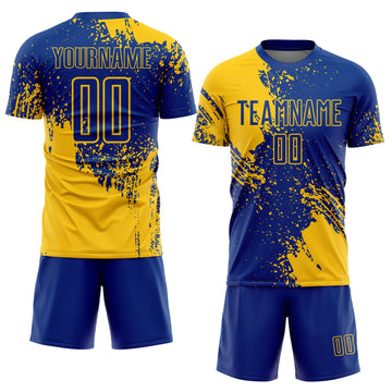 Custom Royal Yellow Abstract Brush Stroke Sports Sublimation Soccer Uniform Jersey