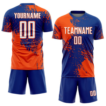 Custom Royal White-Orange Abstract Brush Stroke Sports Sublimation Soccer Uniform Jersey