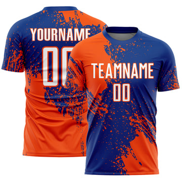 Custom Royal White-Orange Abstract Brush Stroke Sports Sublimation Soccer Uniform Jersey