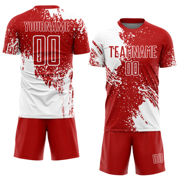 Custom Red White Abstract Brush Stroke Sports Sublimation Soccer Uniform Jersey