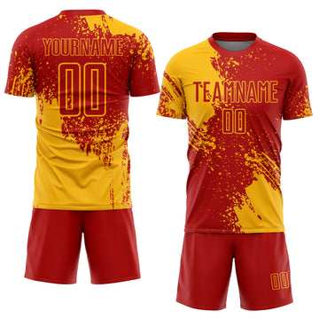 Custom Red Gold Abstract Brush Stroke Sports Sublimation Soccer Uniform Jersey