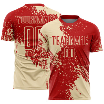 Custom Red Cream Abstract Brush Stroke Sports Sublimation Soccer Uniform Jersey