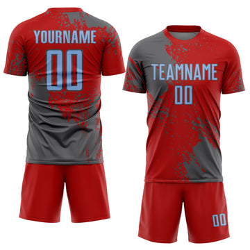 Custom Red Light Blue-Steel Gray Abstract Brush Stroke Sports Sublimation Soccer Uniform Jersey