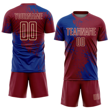 Custom Crimson Royal-Cream Abstract Brush Stroke Sports Sublimation Soccer Uniform Jersey