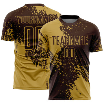 Custom Brown Old Gold Abstract Brush Stroke Sports Sublimation Soccer Uniform Jersey