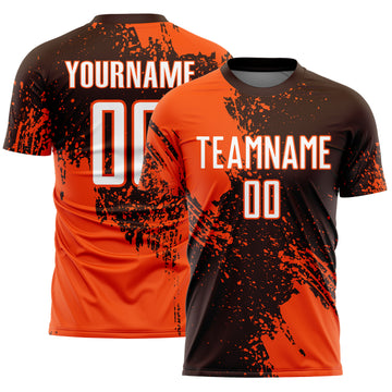 Custom Brown White-Orange Abstract Brush Stroke Sports Sublimation Soccer Uniform Jersey
