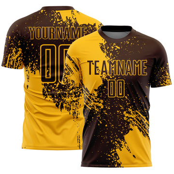 Custom Brown Gold Abstract Brush Stroke Sports Sublimation Soccer Uniform Jersey