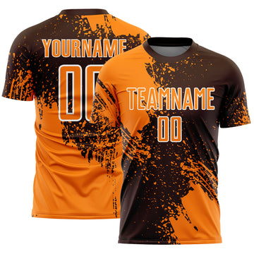 Custom Brown Bay Orange-White Abstract Brush Stroke Sports Sublimation Soccer Uniform Jersey