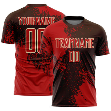 Custom Brown Red-Cream Abstract Brush Stroke Sports Sublimation Soccer Uniform Jersey