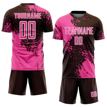 Custom Brown Pink-White Abstract Brush Stroke Sports Sublimation Soccer Uniform Jersey
