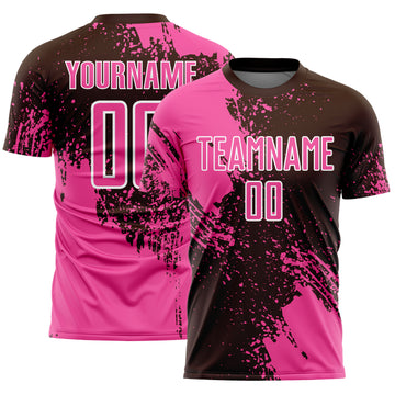 Custom Brown Pink-White Abstract Brush Stroke Sports Sublimation Soccer Uniform Jersey