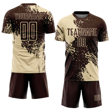 Custom Brown Cream Abstract Brush Stroke Sports Sublimation Soccer Uniform Jersey