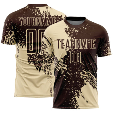 Custom Brown Cream Abstract Brush Stroke Sports Sublimation Soccer Uniform Jersey