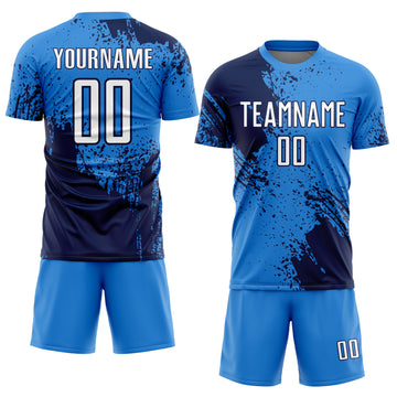 Custom Powder Blue White-Navy Abstract Brush Stroke Sports Sublimation Soccer Uniform Jersey