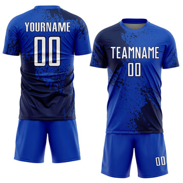 Custom Thunder Blue White-Navy Abstract Brush Stroke Sports Sublimation Soccer Uniform Jersey