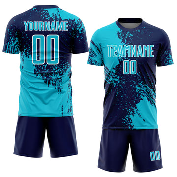 Custom Navy Lakes Blue-White Abstract Brush Stroke Sports Sublimation Soccer Uniform Jersey
