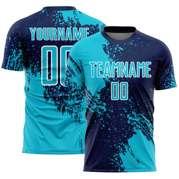 Custom Navy Lakes Blue-White Abstract Brush Stroke Sports Sublimation Soccer Uniform Jersey