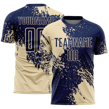Custom Navy Cream Abstract Brush Stroke Sports Sublimation Soccer Uniform Jersey