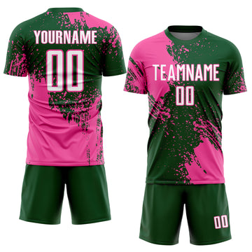 Custom Green White-Pink Abstract Brush Stroke Sports Sublimation Soccer Uniform Jersey