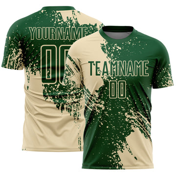 Custom Green Cream Abstract Brush Stroke Sports Sublimation Soccer Uniform Jersey