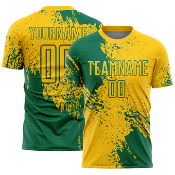 Custom Yellow Kelly Green Abstract Brush Stroke Sports Sublimation Soccer Uniform Jersey