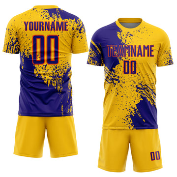 Custom Yellow Dark Purple-Orange Abstract Brush Stroke Sports Sublimation Soccer Uniform Jersey