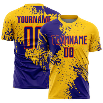 Custom Yellow Dark Purple-Orange Abstract Brush Stroke Sports Sublimation Soccer Uniform Jersey