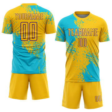 Custom Yellow Lakes Blue-Purple Abstract Brush Stroke Sports Sublimation Soccer Uniform Jersey