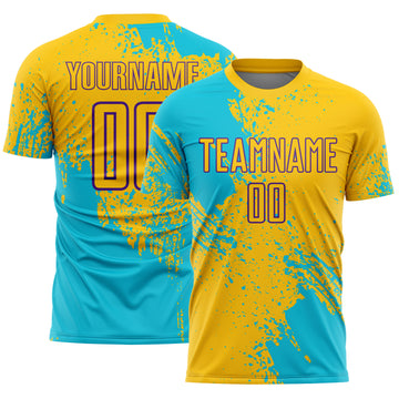 Custom Yellow Lakes Blue-Purple Abstract Brush Stroke Sports Sublimation Soccer Uniform Jersey