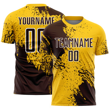 Custom Yellow Brown-White Abstract Brush Stroke Sports Sublimation Soccer Uniform Jersey