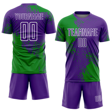 Custom Purple Grass Green-White Abstract Brush Stroke Sports Sublimation Soccer Uniform Jersey
