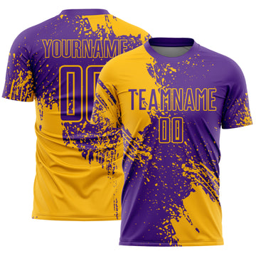 Custom Purple Gold Abstract Brush Stroke Sports Sublimation Soccer Uniform Jersey