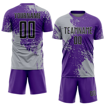 Custom Purple Black-Gray Abstract Brush Stroke Sports Sublimation Soccer Uniform Jersey
