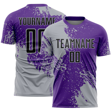 Custom Purple Black-Gray Abstract Brush Stroke Sports Sublimation Soccer Uniform Jersey