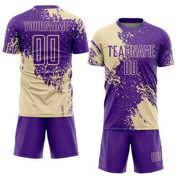 Custom Purple Cream Abstract Brush Stroke Sports Sublimation Soccer Uniform Jersey