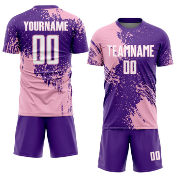 Custom Purple White-Light Pink Abstract Brush Stroke Sports Sublimation Soccer Uniform Jersey