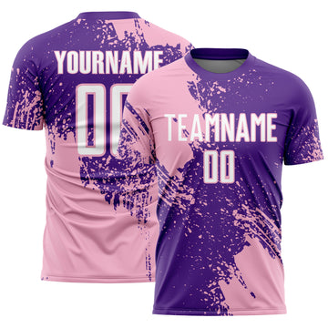 Custom Purple White-Light Pink Abstract Brush Stroke Sports Sublimation Soccer Uniform Jersey