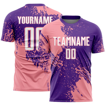 Custom Purple White-Medium Pink Abstract Brush Stroke Sports Sublimation Soccer Uniform Jersey