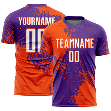 Custom Purple White-Orange Abstract Brush Stroke Sports Sublimation Soccer Uniform Jersey